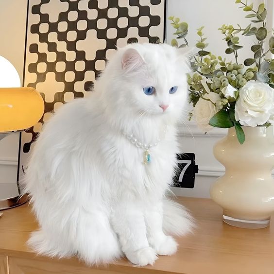 Contrasting Elegance: The Allure of a Cat with Striking Blue Eyes and Pure White Fur