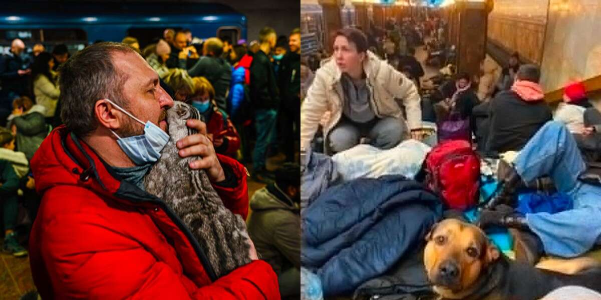 Heartbreaking Photos Show Ukrainians Clinging To Their Pets As They Flee