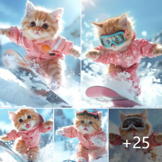 Cats embark on charming skiing escapades, enchanting viewers with their antics.