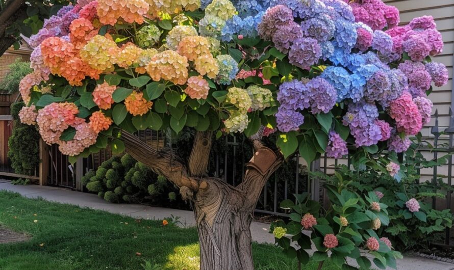 The lush hydrangea blossoms showcase the beauty that comes from a gardener’s lovıng touch.