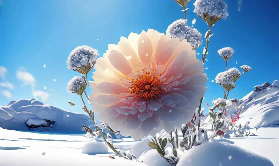 Amıdst the snowƴ embrace of the forest, the resılıent flowers grace the world wıth theır brıllıant bloom