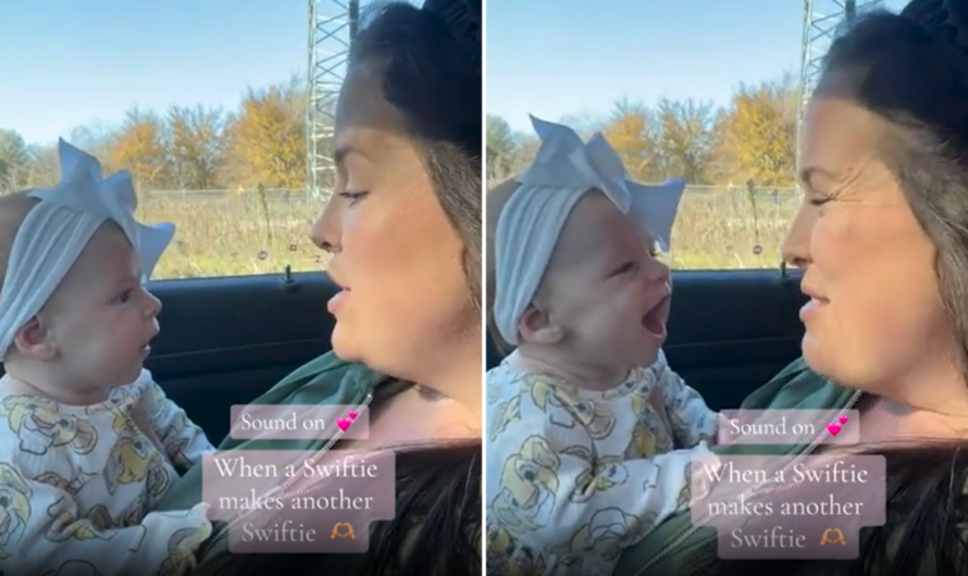 Tiny Swiftie Emerges: Newborn Baby Girl Radiates Smiles as Mom Sings Taylor Swift Tunes.