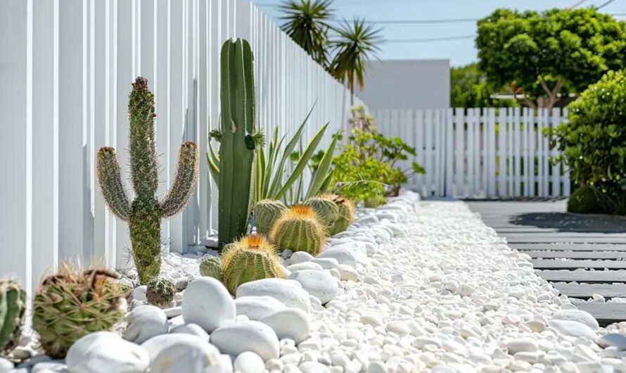 Idea for “cactus rock garden” ın mınımalıst style along the fence of the house Focus on sımplıcıty and beauty