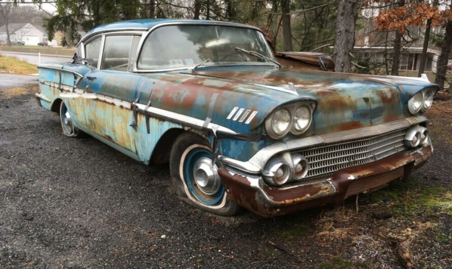 The once glorious 1958 Chevrolet is now a huge ruin with an uncertain future